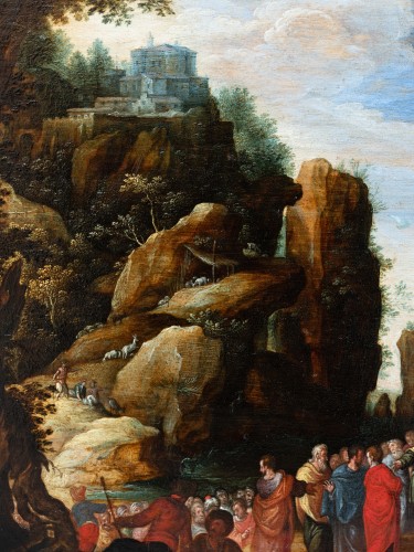 Tableaux et dessins Tableaux XVIIe siècle - Paysage côtier avec le Christ, école Anversoise du XVIIe, cercle de Paul Bril