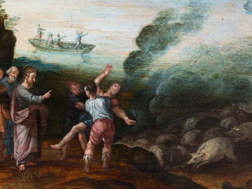 Paysage côtier avec le Christ, école Anversoise du XVIIe, cercle de Paul Bril - 