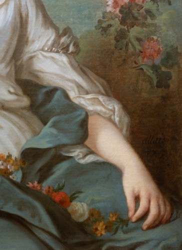 Portrait of a young Lady as Flora, signed Pierre Allais (Paris, 1700-1782) - 