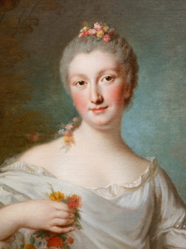 Louis XV - Portrait of a young Lady as Flora, signed Pierre Allais (Paris, 1700-1782)