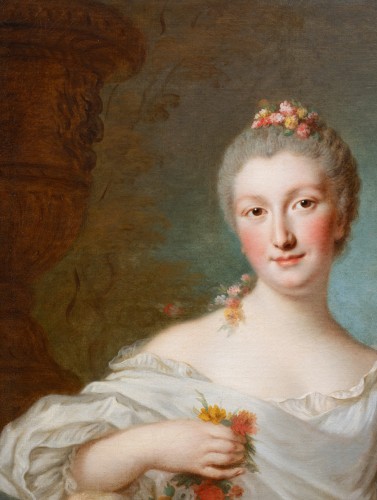 Antiquités - Portrait of a young Lady as Flora, signed Pierre Allais (Paris, 1700-1782)