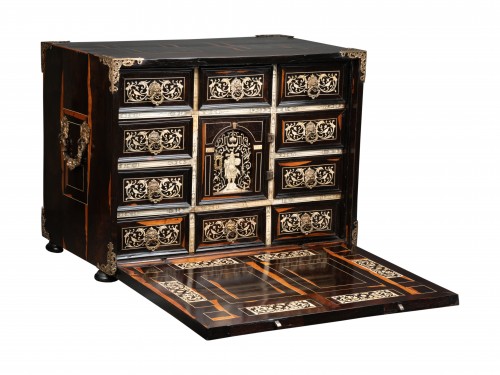 A 17th c. Italian (Lombardy) ebony and ivory inlaid cabinet