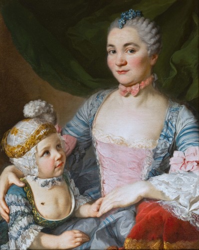 Portrait d’une dame avec son fils, atelier de François Hubert Drouais, vers 1760 - Tableaux et dessins Style Louis XV