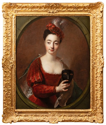 Portrait of a lady in a masquerade costume, signed François de Troy