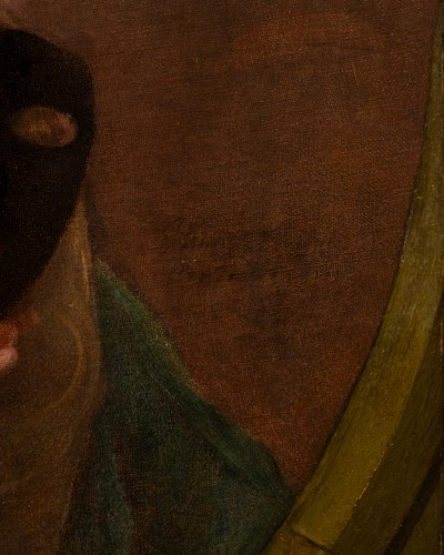 Antiquités - Portrait of a lady in a masquerade costume, signed François de Troy