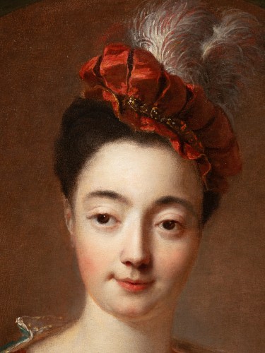 Antiquités - Portrait of a lady in a masquerade costume, signed François de Troy