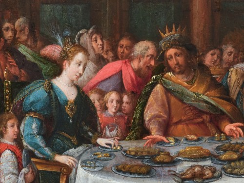 XVIIe siècle - Festin d’Esther, école Italienne du début du XVIIe siècle attribué à Denys Calvaert