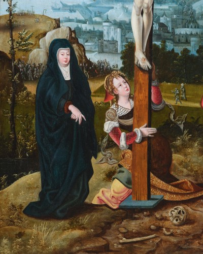 Tableaux et dessins Tableaux XVIe siècle - La crucifixion, atelier du Maître des demi-figures, école Anversoise du XVIe siècle