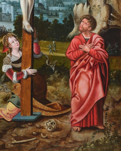 La crucifixion, atelier du Maître des demi-figures, école Anversoise du XVIe siècle - Galerie Nicolas Lenté
