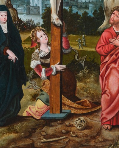XVIe siècle et avant - La crucifixion, atelier du Maître des demi-figures, école Anversoise du XVIe siècle