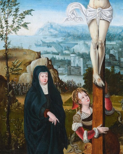 La crucifixion, atelier du Maître des demi-figures, école Anversoise du XVIe siècle - Renaissance