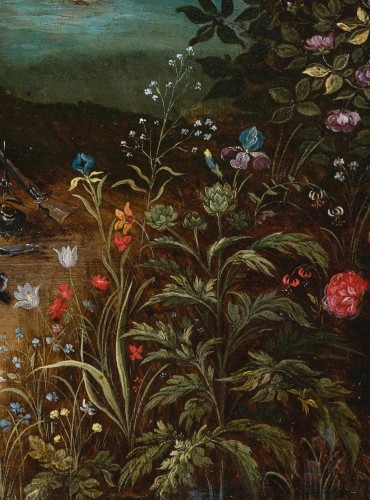 Antiquités - Allégorie des Quatre Éléments, atelier de Jan Brueghel le Jeune, huile sur cuivre