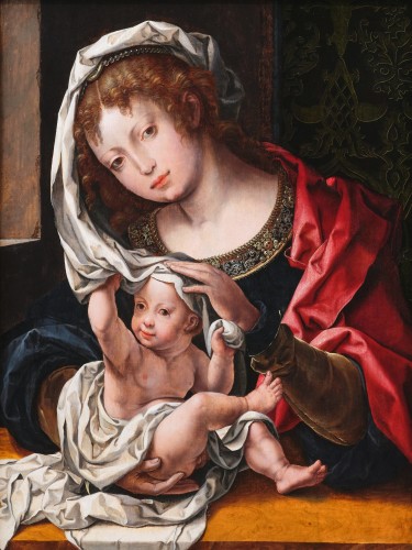 Vierge à l’Enfant, atelier de Jan Gossaert (1478-1532), Anvers XVIe siècle - Tableaux et dessins Style Renaissance