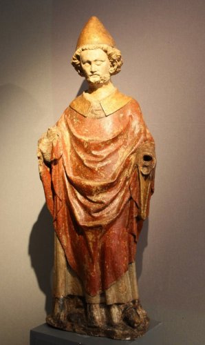 Middle age - A carved stone statue of st Peter, Lorraine (France) late 13th early 14th century