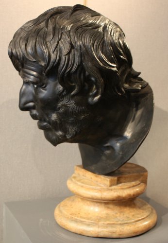 Antiquités - Buste en bronze représentant Sénèque, Italie début du XIXe siècle