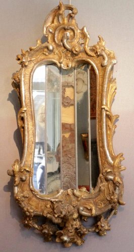 Paire de miroirs girandoles en bois sculpté doré et argenté, Italie, XVIIIe - Miroirs, Trumeaux Style 