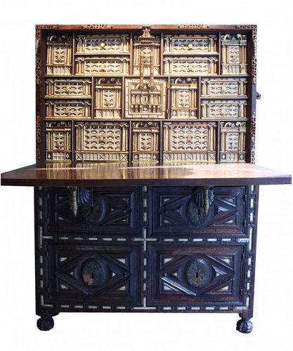 A late 16th early 17th Spanish Cabinet Vargueno with its chest of drawers