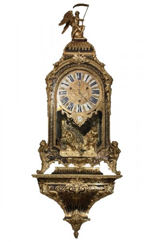 A French Louis XIV Ormolu-Mounted Brass and Tortoiseshell Boulle Marquetry bracket clock