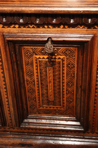 Furniture  - A late 15th century inlaid walnut chest cassone, Florence