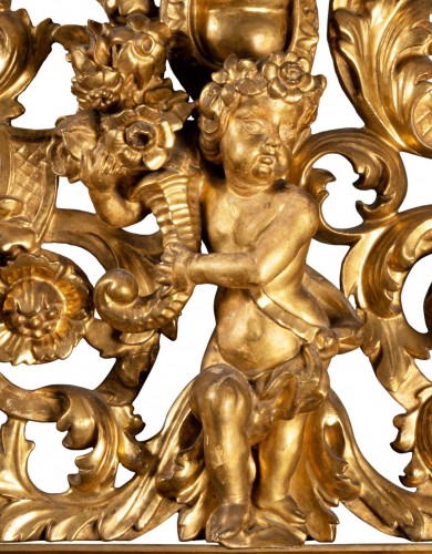 Miroir en bois doré aux quatre saisons, Italie début du XVIIIe siècle - 