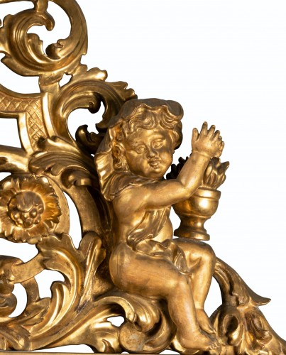 Antiquités - Miroir en bois doré aux quatre saisons, Italie début du XVIIIe siècle