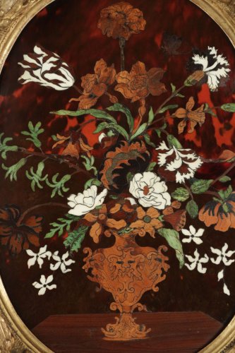 Panneau en marqueterie de fleurs sur fond d'écaille attribué à Pierre Gole XVIIe - Objet de décoration Style Louis XIV