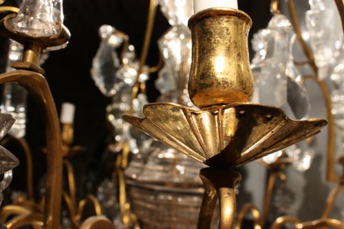 Luminaires Lustre - Grand lustre cage d'époque XVIIIe en bronze doré et cristaux