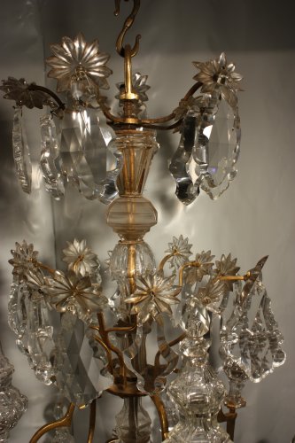 Grand lustre cage d'époque XVIIIe en bronze doré et cristaux - Louis XV