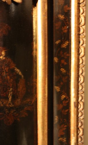 Grand miroir en laque et bois doré, Venise XVIIe siècle - Miroirs, Trumeaux Style 