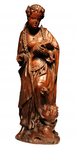Sainte Marguerite en chêne sculpté, Flandres XVIe siècle