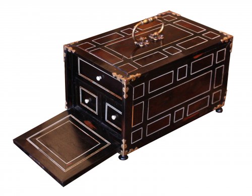 An Italian 17th century ebony and ivory inlaid cabinet