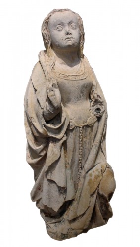 Early 16th century Burgundy carved stone Virgin of the Annunciation