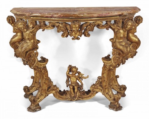 Console aux sirènes en bois doré et sculpté, Florence début du XVIIIe
