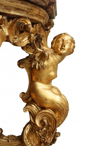 XVIIIe siècle - Console aux sirènes en bois doré et sculpté, Florence début du XVIIIe