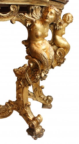 Louis XIV - Console aux sirènes en bois doré et sculpté, Florence début du XVIIIe
