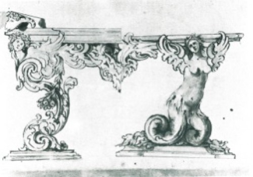 Antiquités - Console aux sirènes en bois doré et sculpté, Florence début du XVIIIe