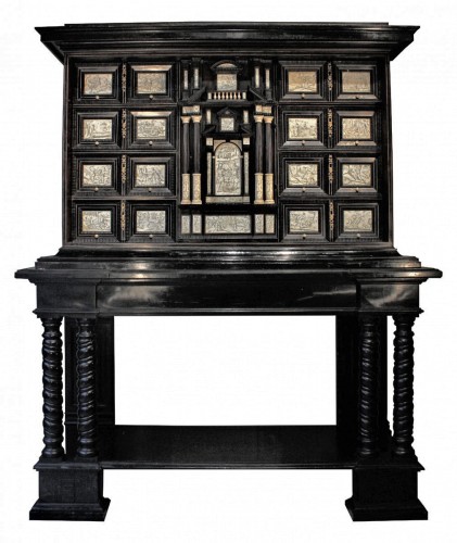 Early 17th c. Neapolitan ebony and engraved ivory cabinet