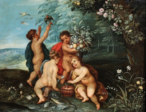 17th c Allegory Of The Four Elements circle Of J. Brueghel And H. Van Balen