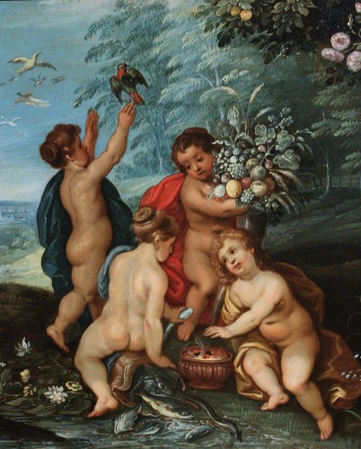 Antiquités - 17th c Allegory Of The Four Elements circle Of J. Brueghel And H. Van Balen