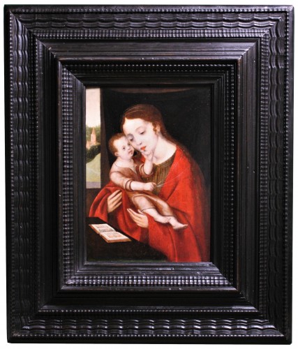 Vierge à l'enfant - école Anversoise du XVIe siÈcle, entourage de Cornelis Van Cleve - Tableaux et dessins Style Renaissance