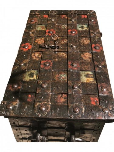 A 17th c. Nuremberg polychrome iron chest - 