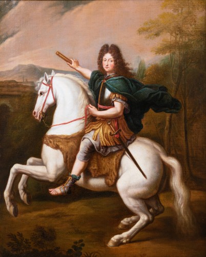 Portrait équestre de Philippe d’Orléans, atelier de Pierre Mignard, XVIIe siecle - Tableaux et dessins Style Louis XIV