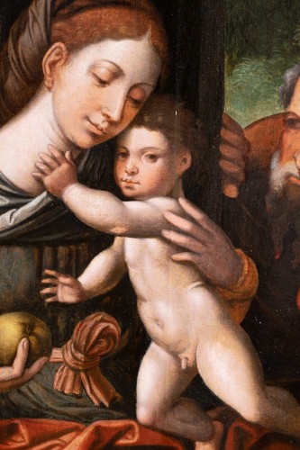 Paintings & Drawings  - Holy family with an angel, workshop Pieter Coecke Van Aelst (1502-1550)