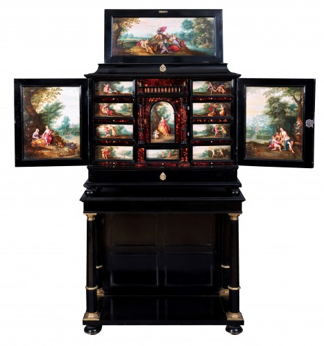 17th c. Antwerp cabinet with painted panels attributed to H. Van Balen - Furniture Style Louis XIII