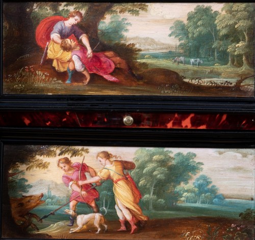 Antiquités - 17th c. Antwerp cabinet with painted panels attributed to H. Van Balen