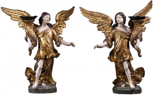 A 17th c. North Italian pair of candle-holder angels