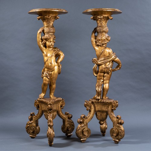 Paire de porte-torchères en bois doré, Paris, époque Louis XIV - Louis XIV