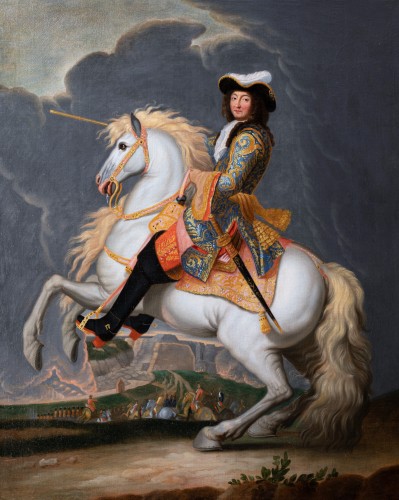 Equestrian portrait of Louis XIV, workshop of Réné-Antoine Houasse - Paintings & Drawings Style Louis XIV
