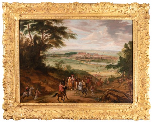 Louis XIV hunting in front of Palace of Versailles, workshop Van der Meulen