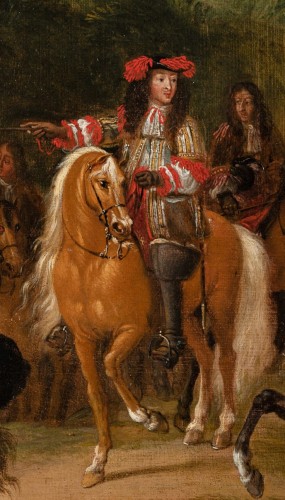 Louis XIV chassant devant le château de Versailles, atelier A. F. Van der Meulen - Tableaux et dessins Style Louis XIV